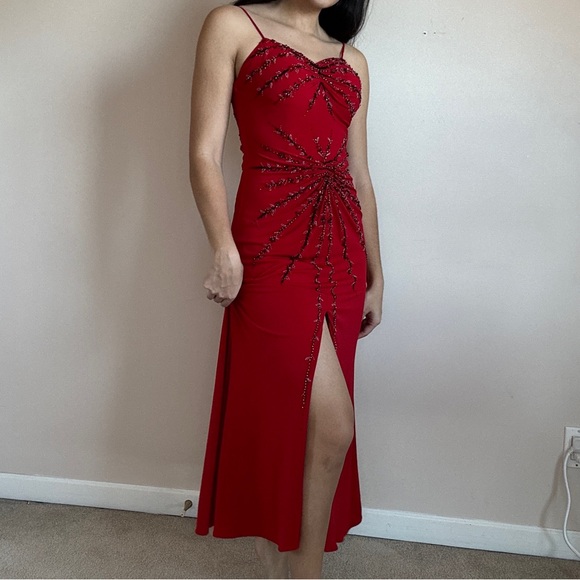 Jessica Red Embellished Prom Midi Dress - Picture 3 of 7